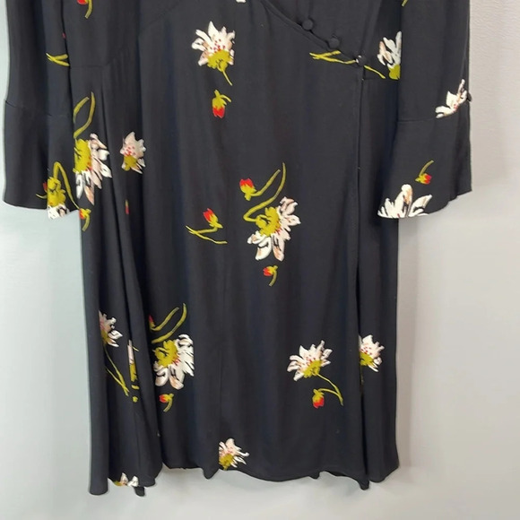 FREE PEOPLE Time On My Side Floral Print Wrap Dress Black Button Side Ruched L - Picture 6 of 12